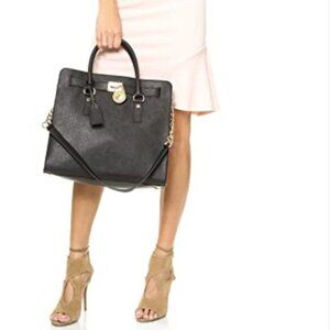 Michael Kors Hamilton Saffiano Leather  Across Body Handbag Purse Black
